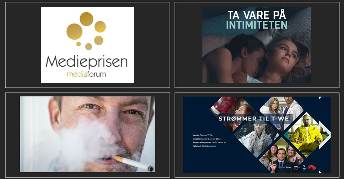 Aller Media for the Norwegian Directorate of Health - Stopptober 2020 in the Media Channel category, Adlink for ASAN - Take care of intimacy in the Media Channel category and Aller Concept Store for Telenor T-We - Streams to T-We, in the Media Campaign category
