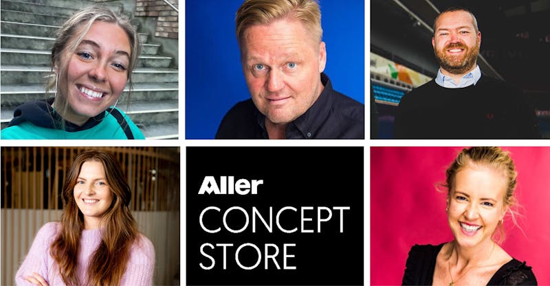 Angelica Prag (top left), Linn Berg Skjeseth (left) and Roger Kristiansen (top right) are ready for new challenges at Aller Concept Store, with Hillevi Forsman and Asbjørn Halvorsen in the driver's seat.