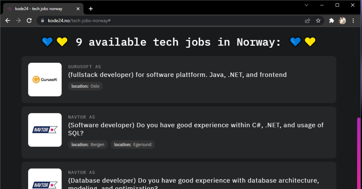 At kode24.no/tech-jobs-norway we collect both ads and information Ukrainians may need.